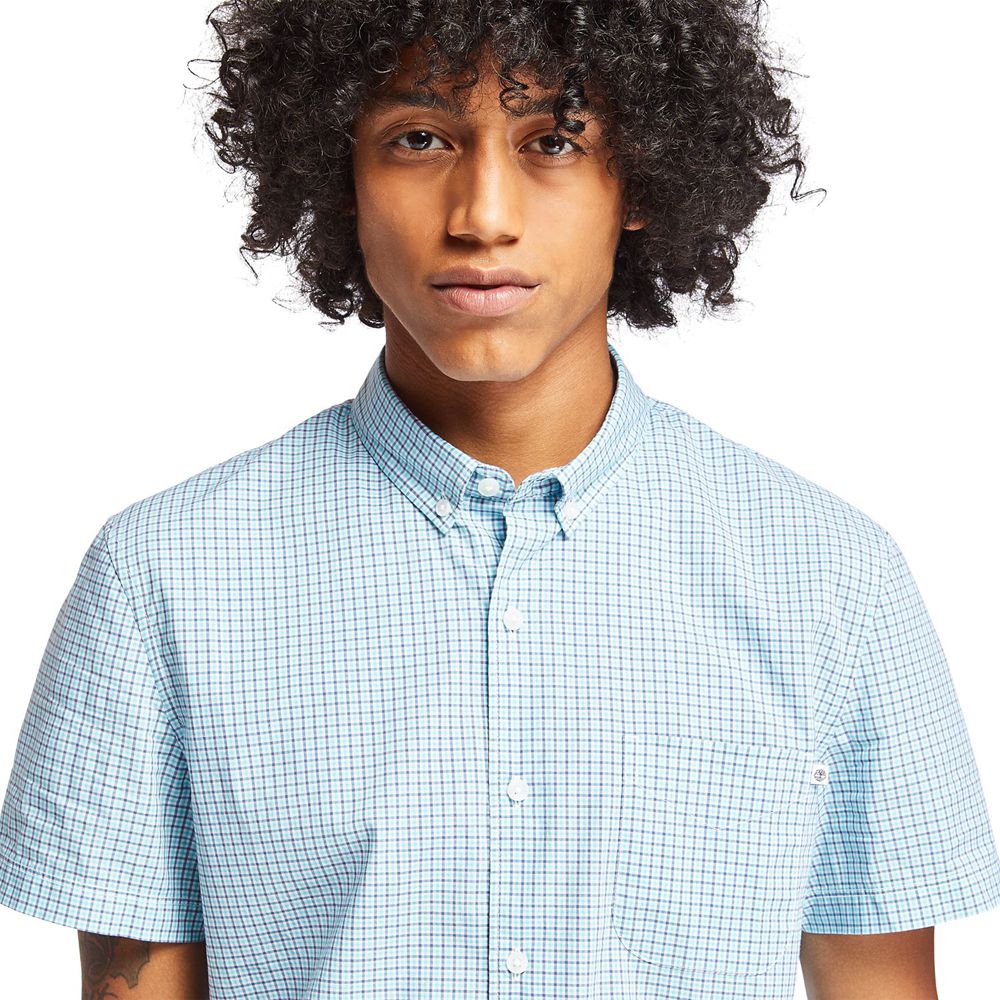 Camisa Timberland Hombre Eastham River Slim Fit Gingham Azules - Chile LZE-018752